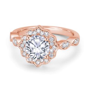 14K Rose Gold Milgrain Halo Engagement Ring 14K Rose Gold Milgrain Halo Engagement Ring