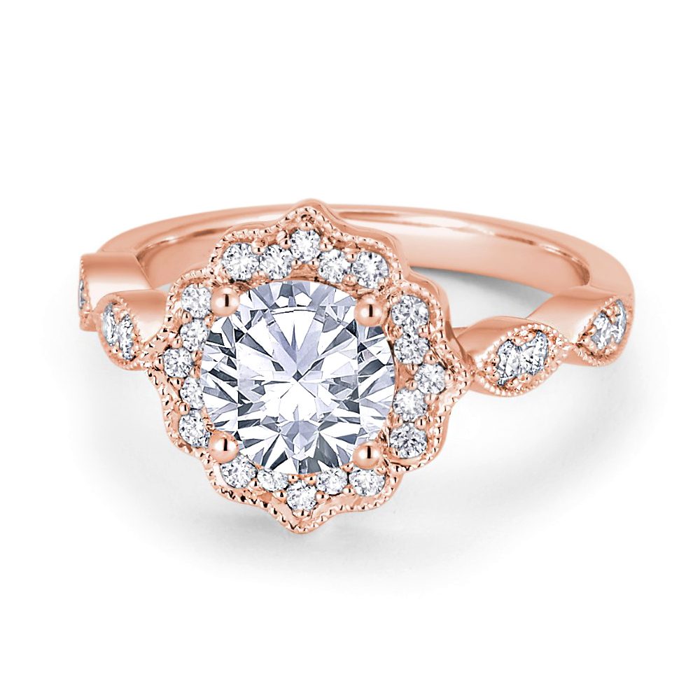 14K Rose Gold Milgrain Halo Engagement Ring