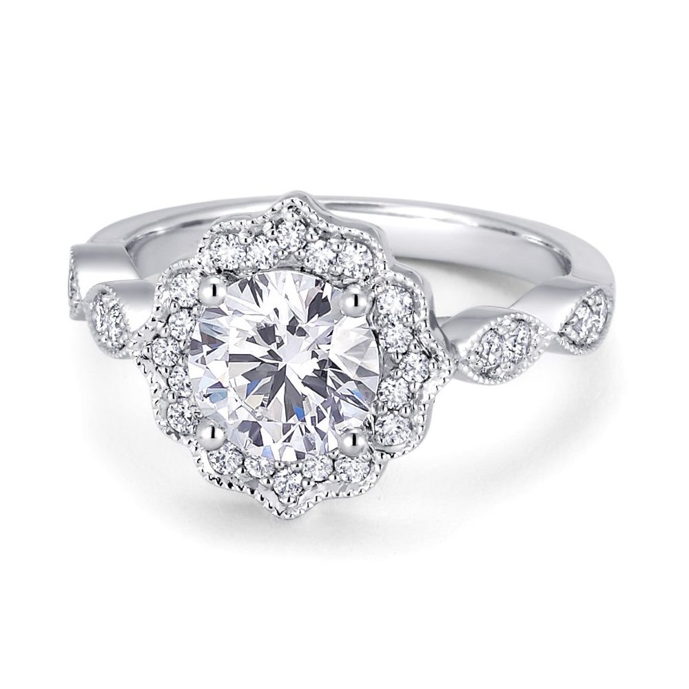 Platinum Milgrain Halo Engagement Ring