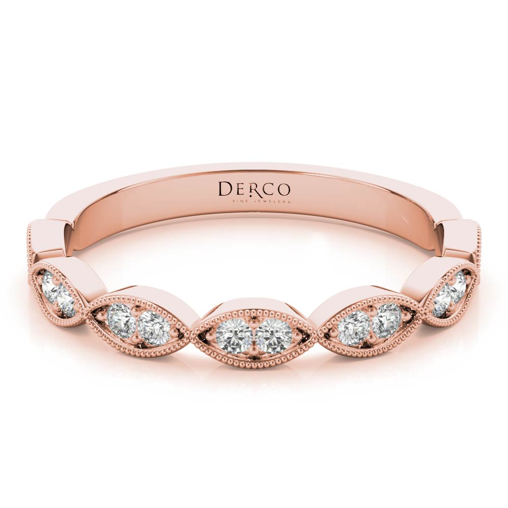 14K Rose Gold Vintage Inspired Leaf Diamond Band