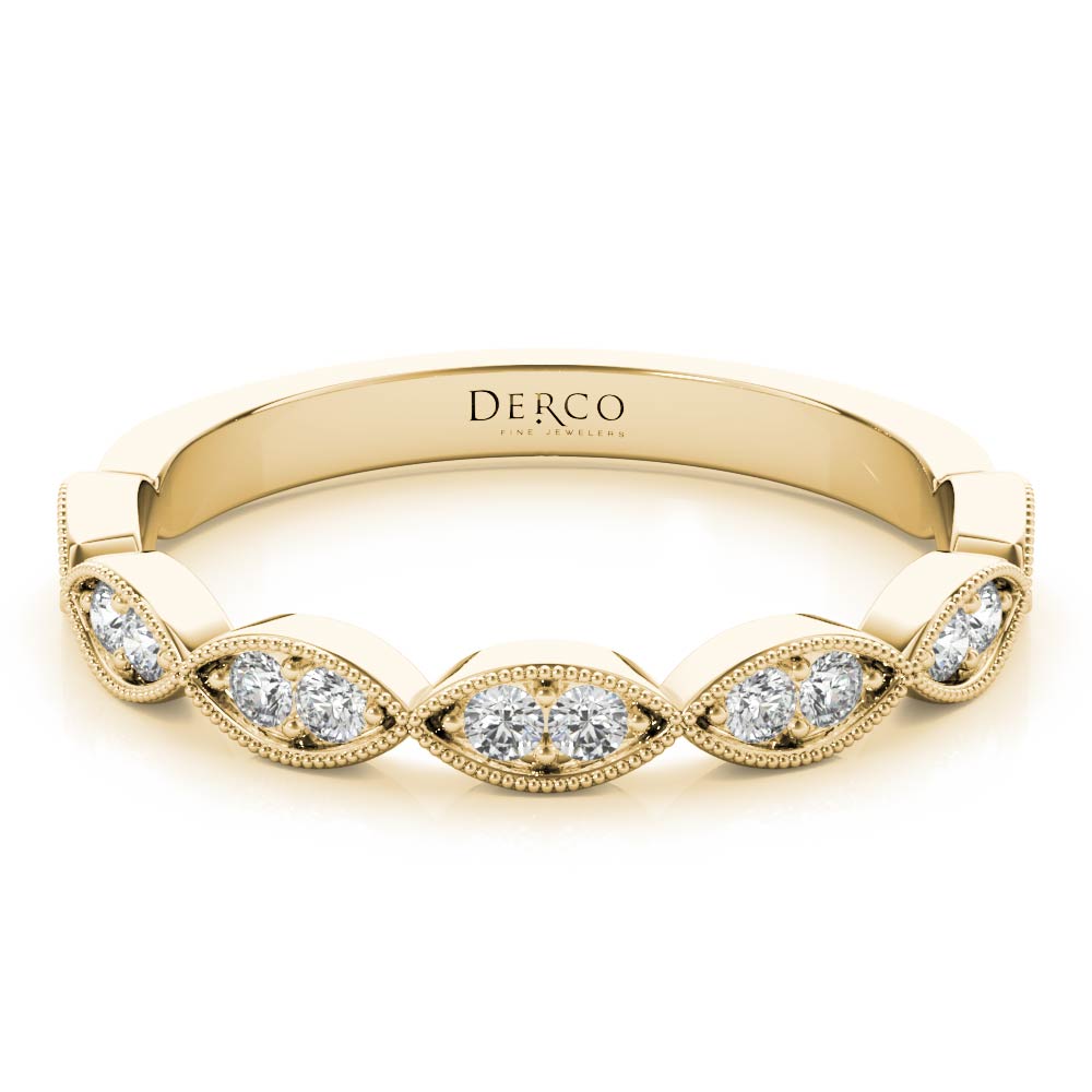 14K Yellow Gold Vintage Inspired Leaf Diamond Band