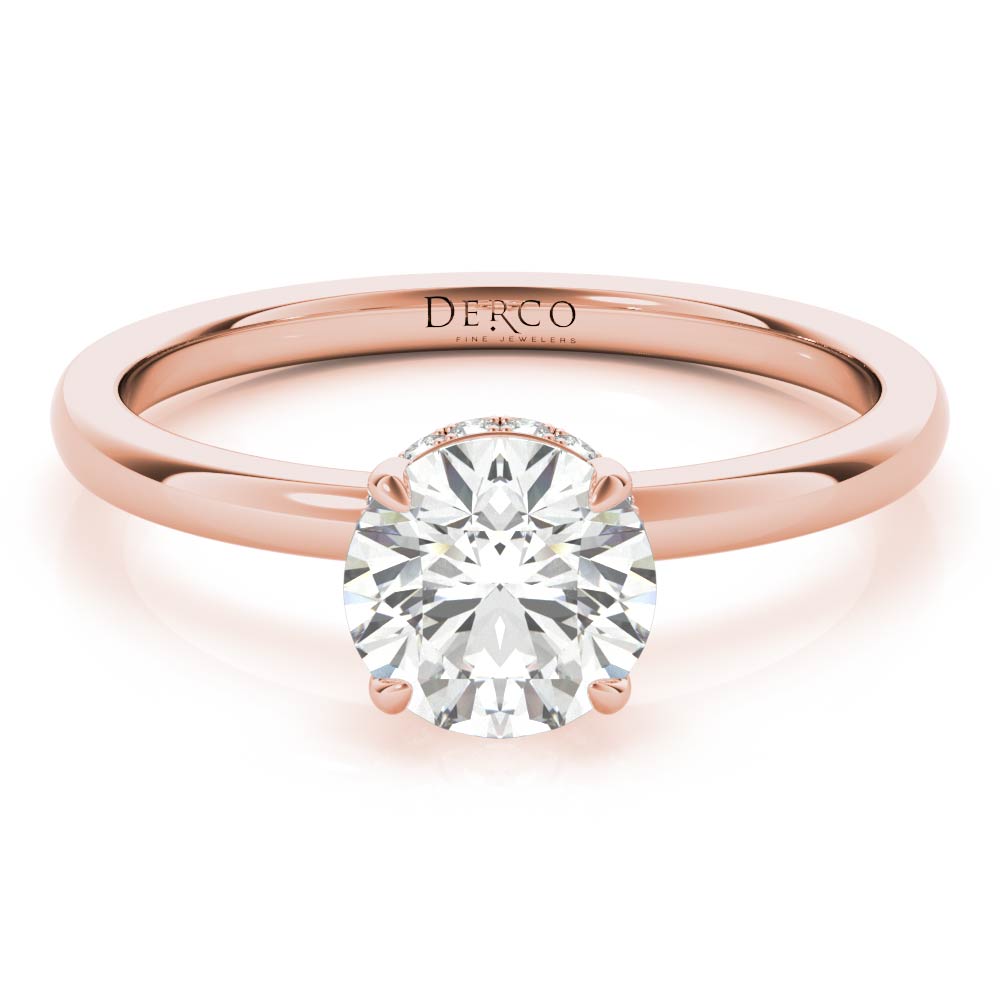 14K Rose Gold Solitaire Hidden Halo Engagement Ring
