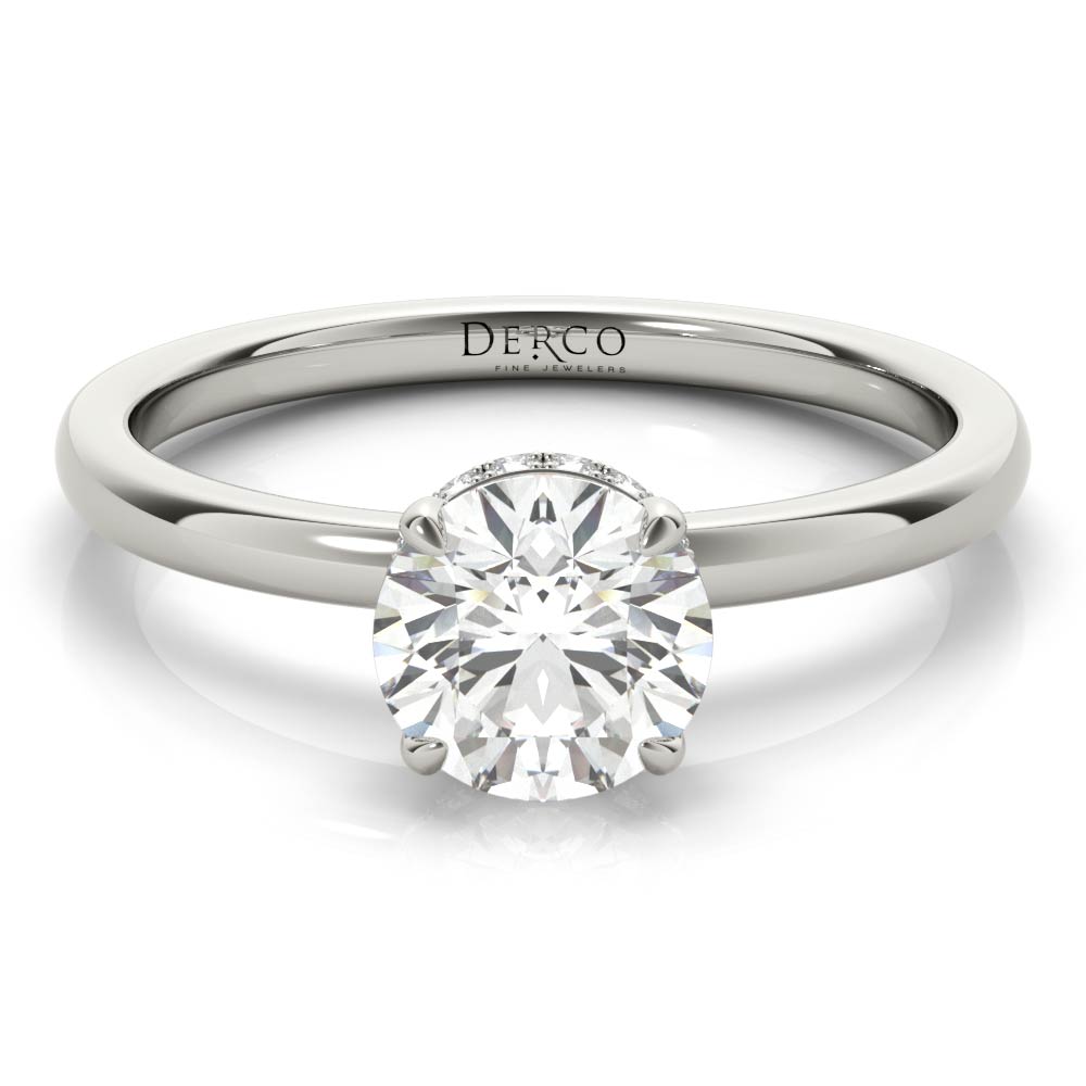 Platinum Solitaire Hidden Halo Engagement Ring