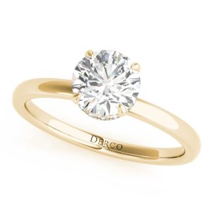 18K Yellow Solitaire Hidden Halo Engagement Ring