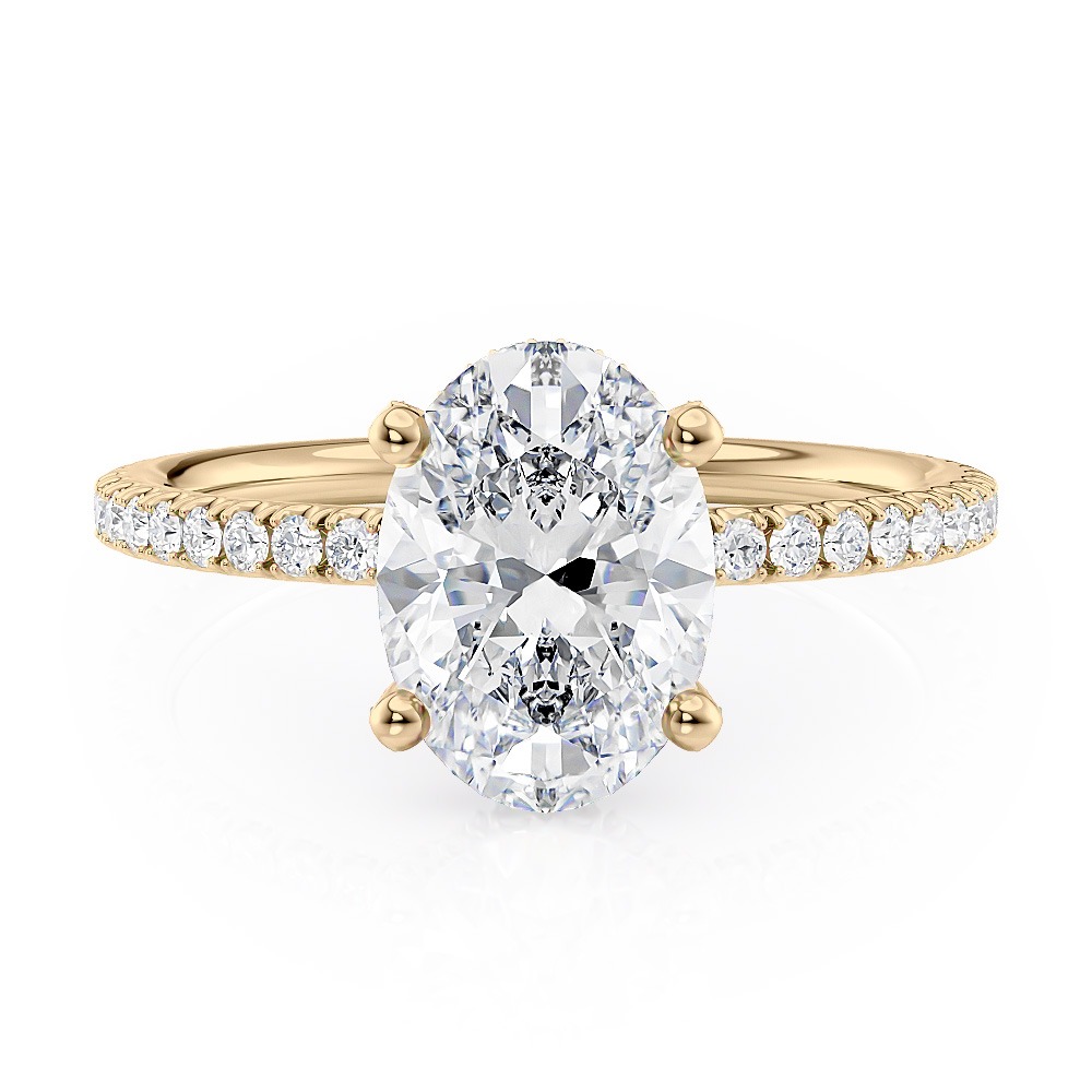 18K Yellow Gold Diamond Prong's With Hidden Halo Engagement Ring