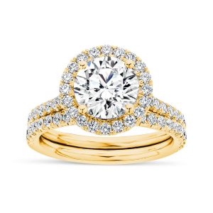 18K Yellow Gold Petite Halo Wedding Set 18K Yellow Gold Petite Halo Wedding Set