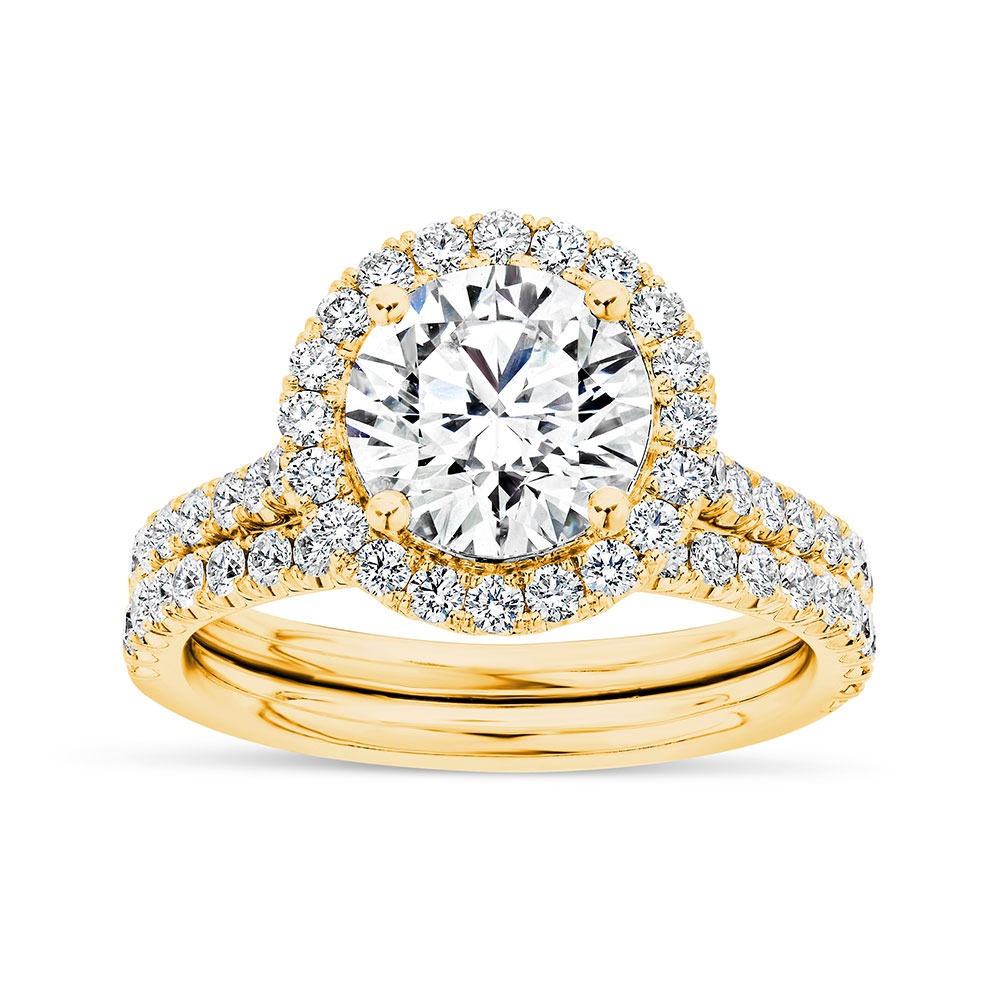 14K Yellow Gold Petite Halo Wedding Set