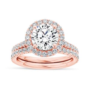 14K Rose Gold Petite Halo Wedding Set 14K Rose Gold Petite Halo Wedding Set