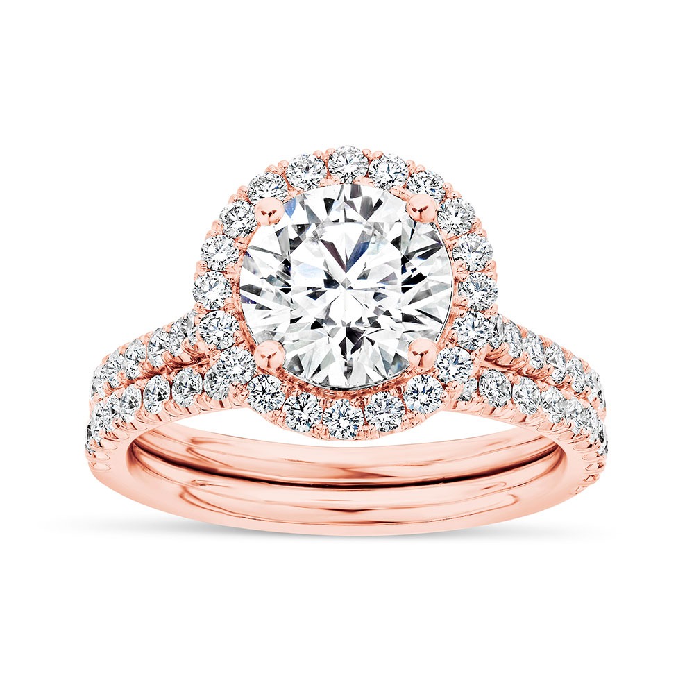 14K Rose Gold Petite Halo Wedding Set
