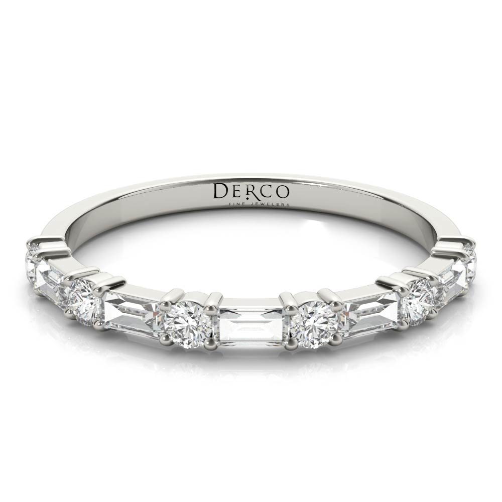 Platinum Alternating Round & Baguette Diamond Band
