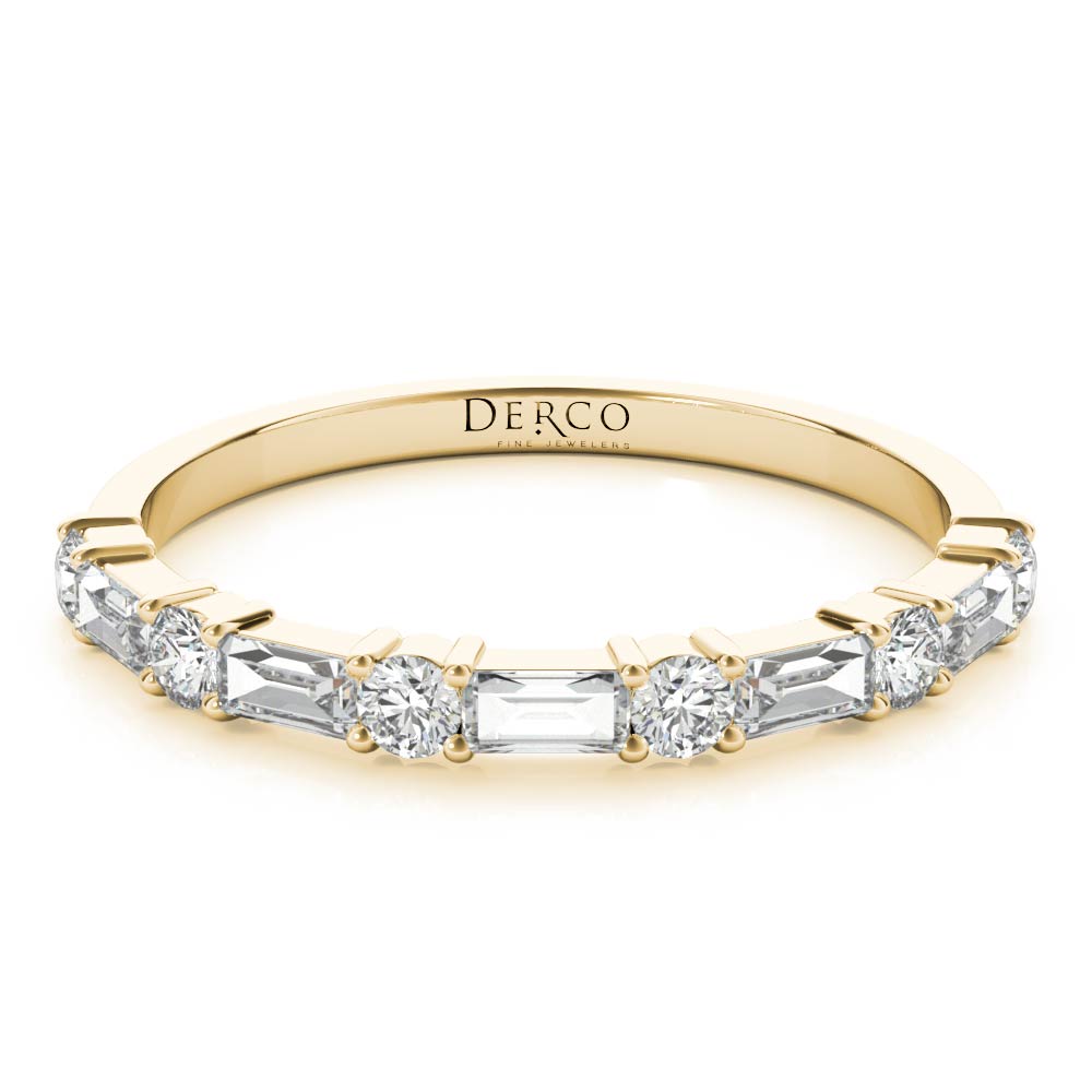 14K Yellow Gold Alternating Round & Baguette Diamond Band