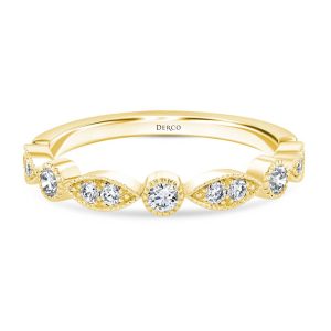 18K Yellow Gold Vintage Inspired Stackable Diamond Band