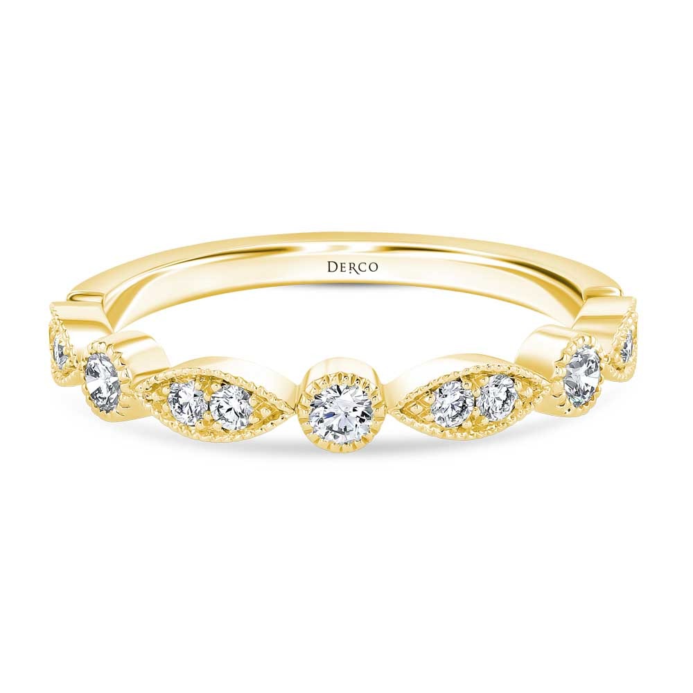 18K Yellow Gold Vintage Inspired Stackable Diamond Band