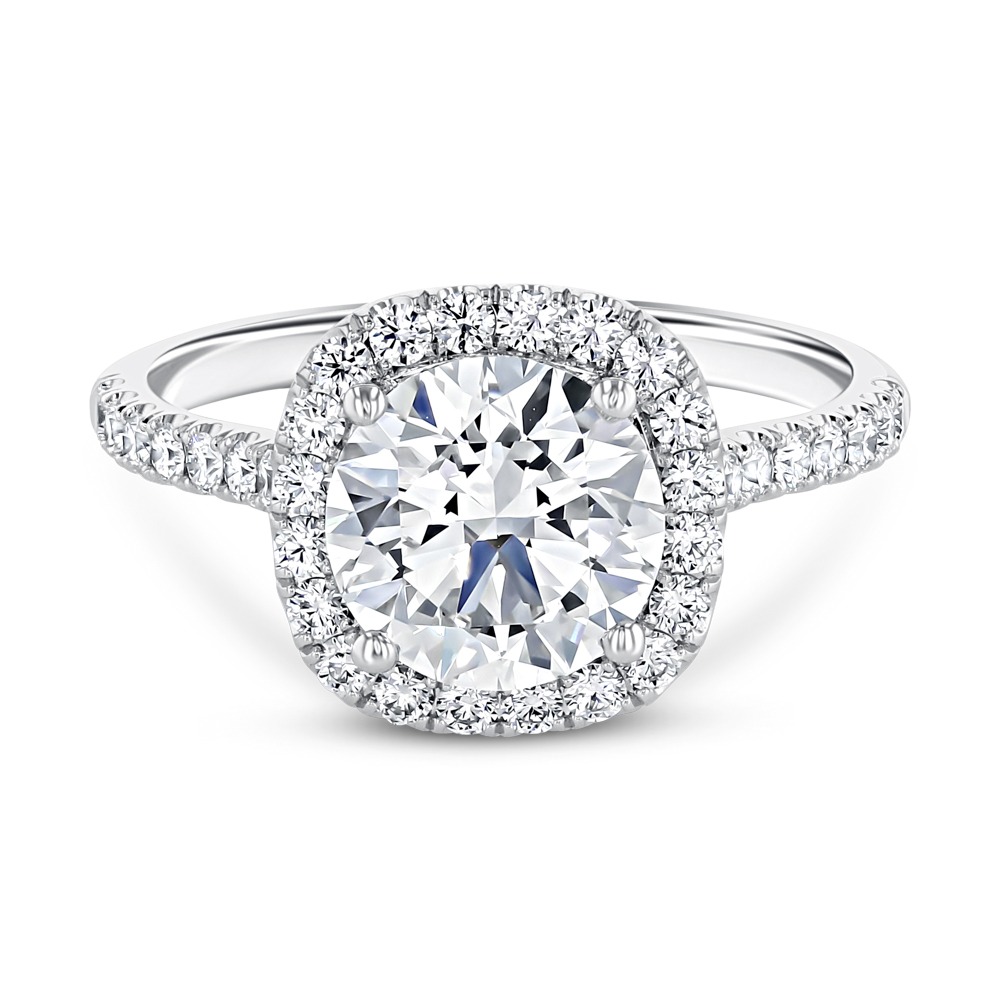 14K White Gold Petite Cushion Halo Engagement Ring