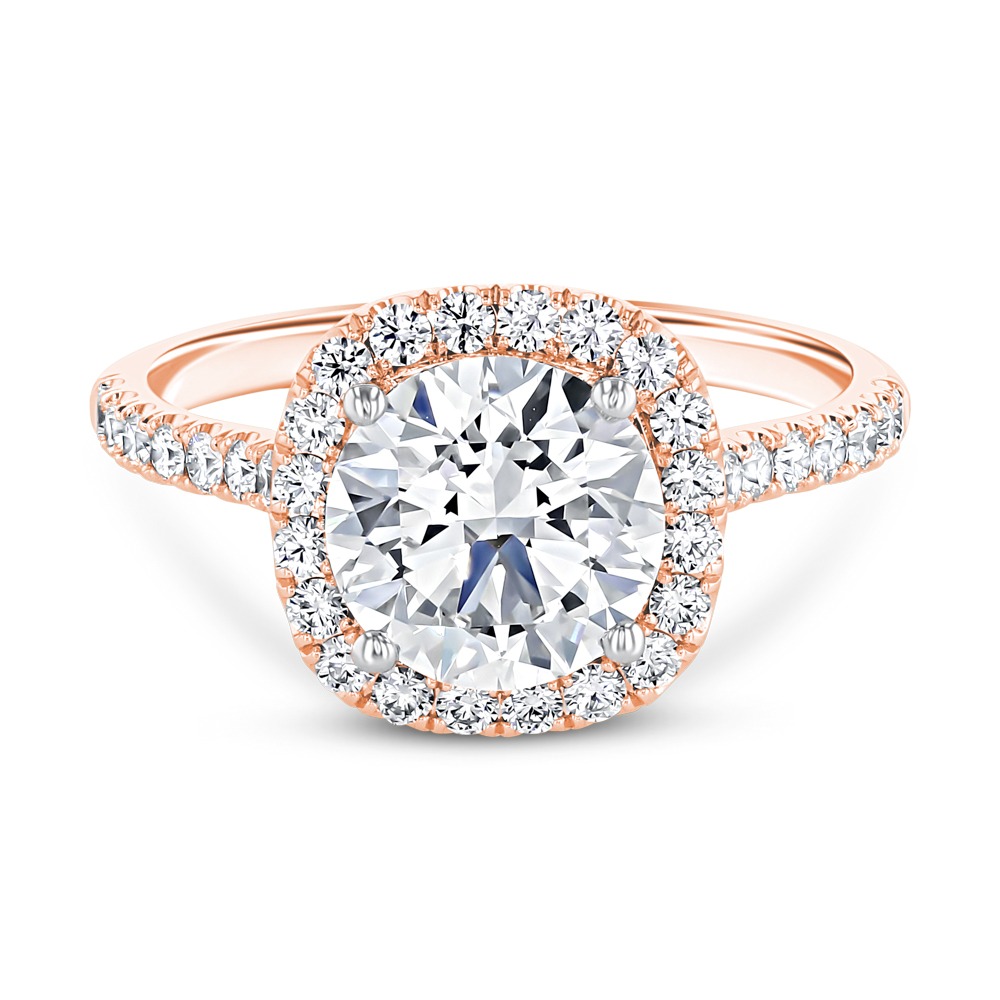 14K Rose Gold Petite Cushion Halo Engagement Ring