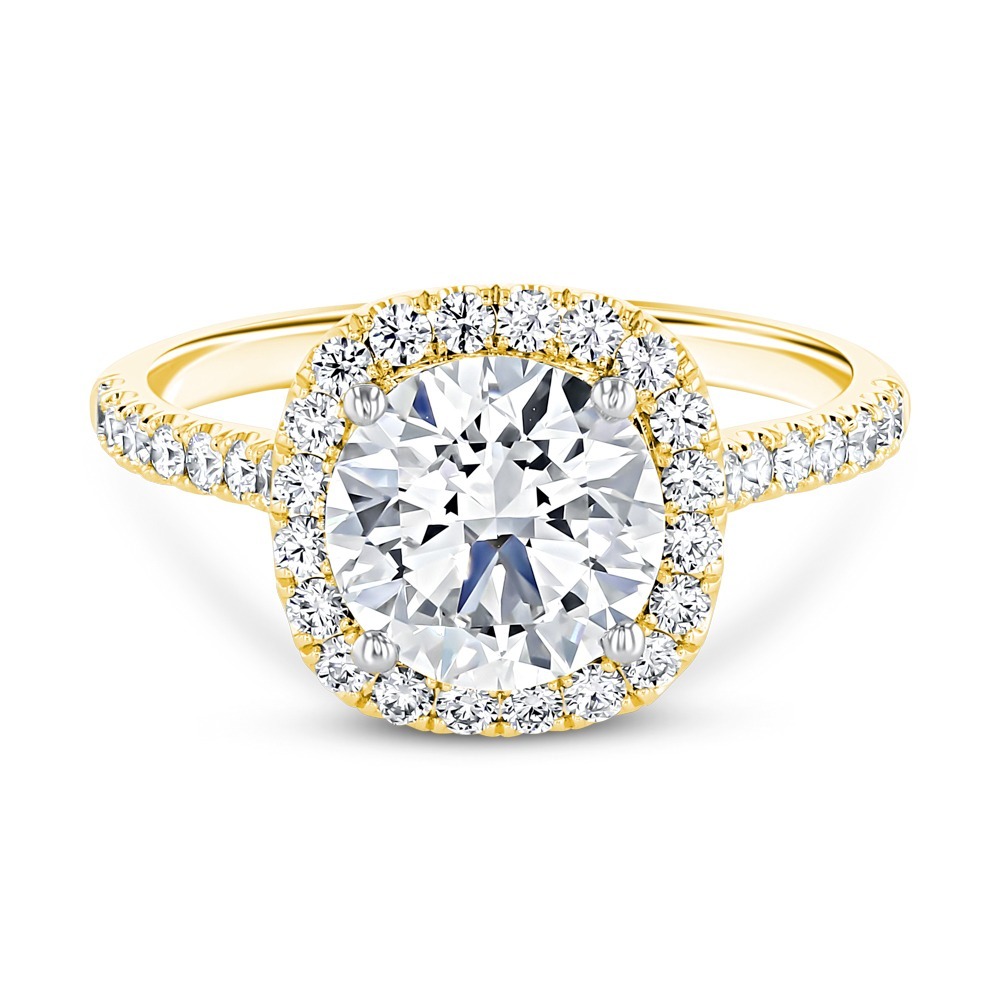 14K Yellow Gold Petite Cushion Halo Engagement Ring
