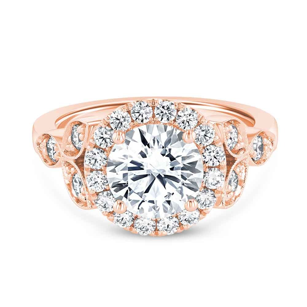 14K Rose Gold Vintage Inspired Halo Engagement Ring