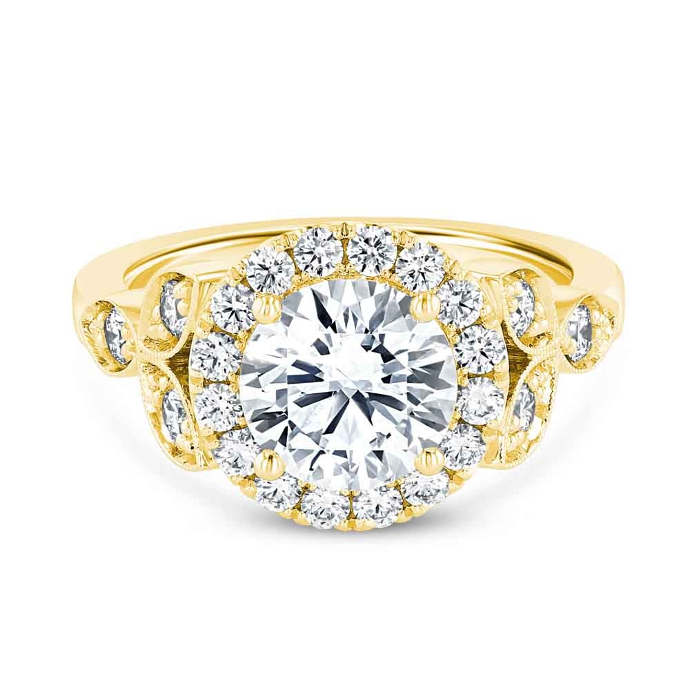 18K Yellow Gold Vintage Inspired Halo Engagement Ring