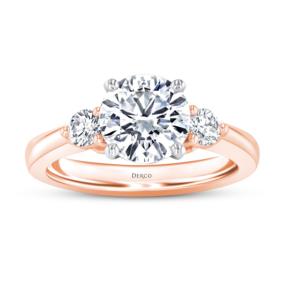 14K Rose Gold Three Stone Diamond Engagement Ring
