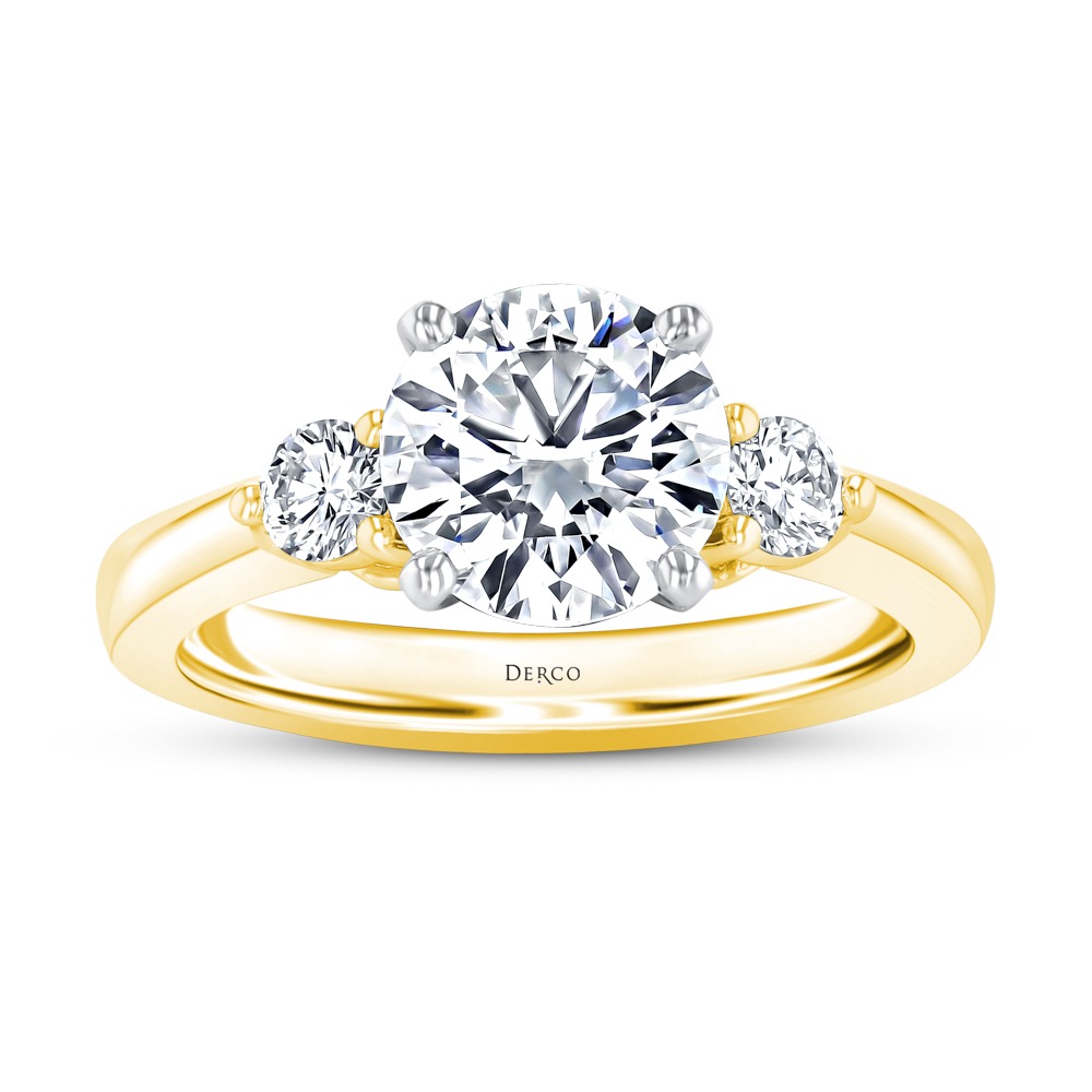 14K Yellow Gold Three Stone Diamond Engagement Ring