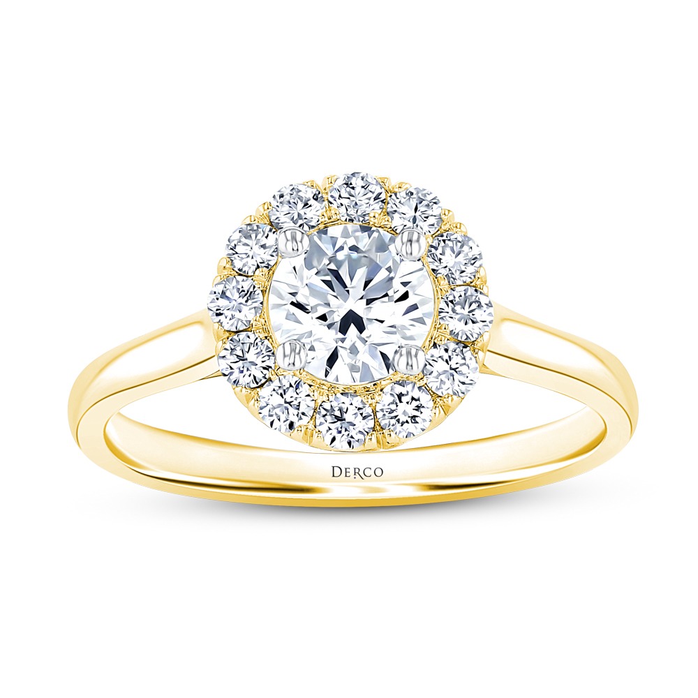 14K Yellow Gold Plain Shank Floating Halo Engagement Ring