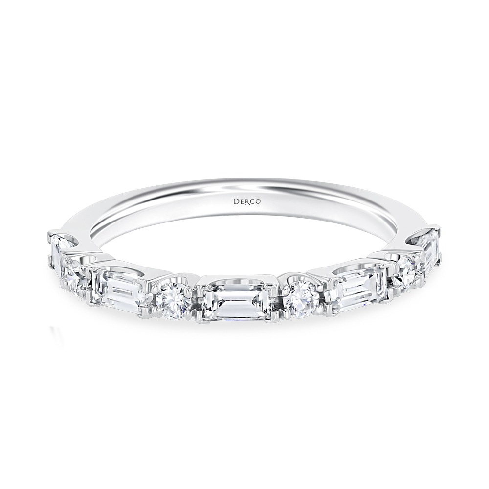 14K White Gold Alternating 0.12 CTW Round & 0.52 CTW Baguette Diamond Band