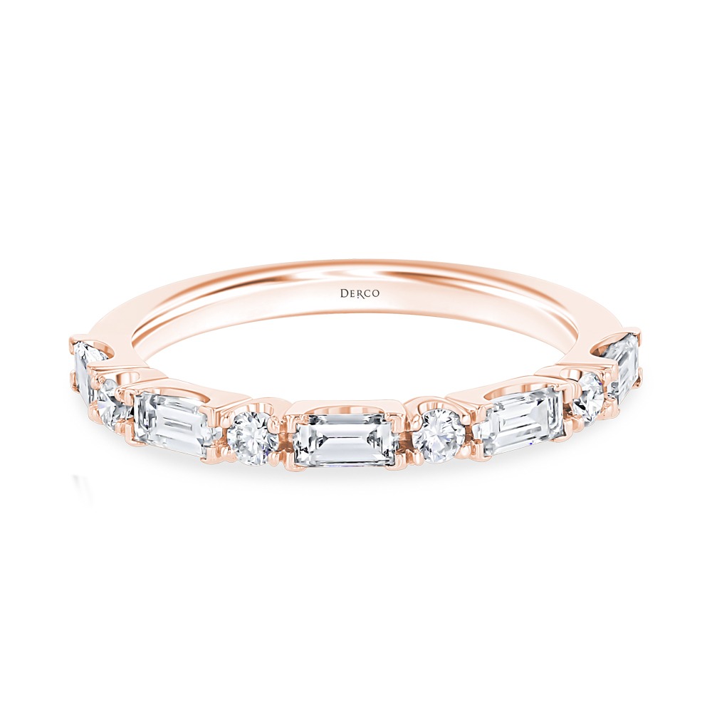 14KY Rose Gold Alternating 0.12 CTW Round & 0.52 CTW Baguette Diamond Band