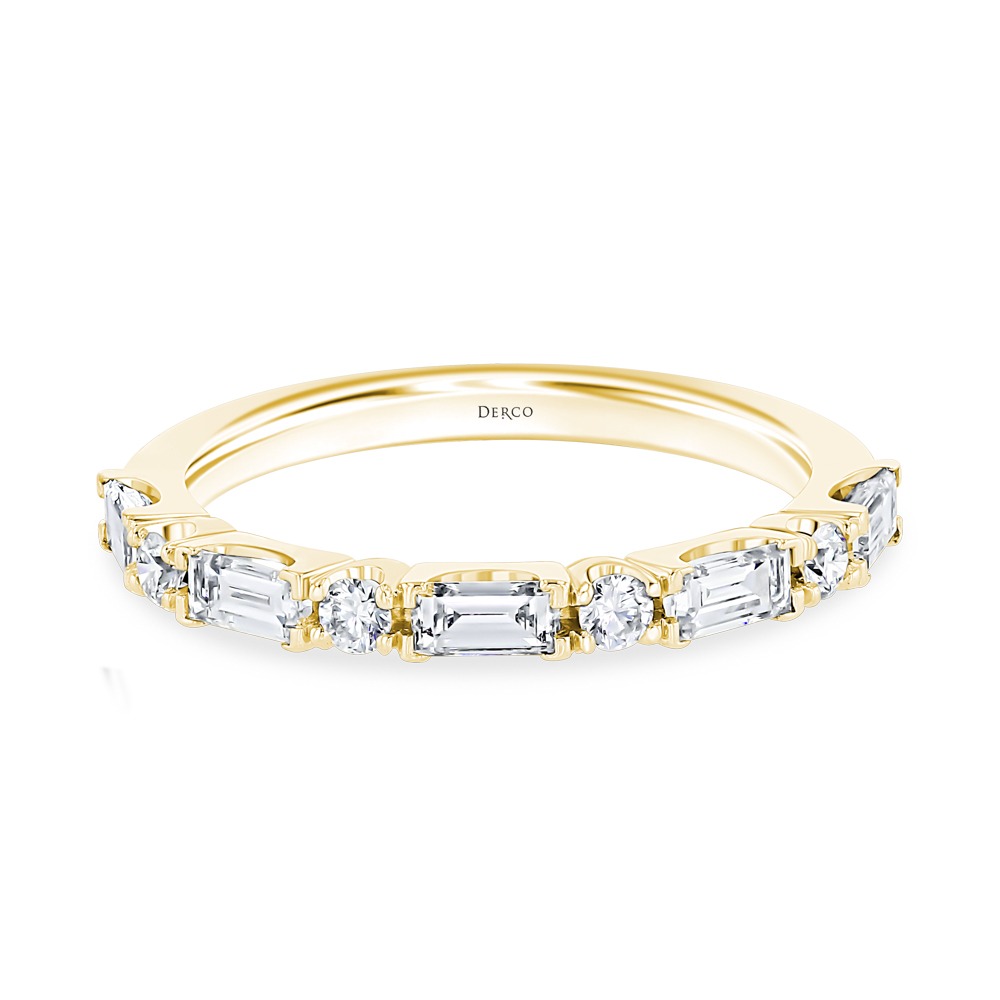 18K Yellow Gold Alternating 0.12 CTW Round & 0.52 CTW Baguette Diamond Band