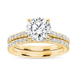 18K Yellow Gold U Prong Cathedral Wedding Set