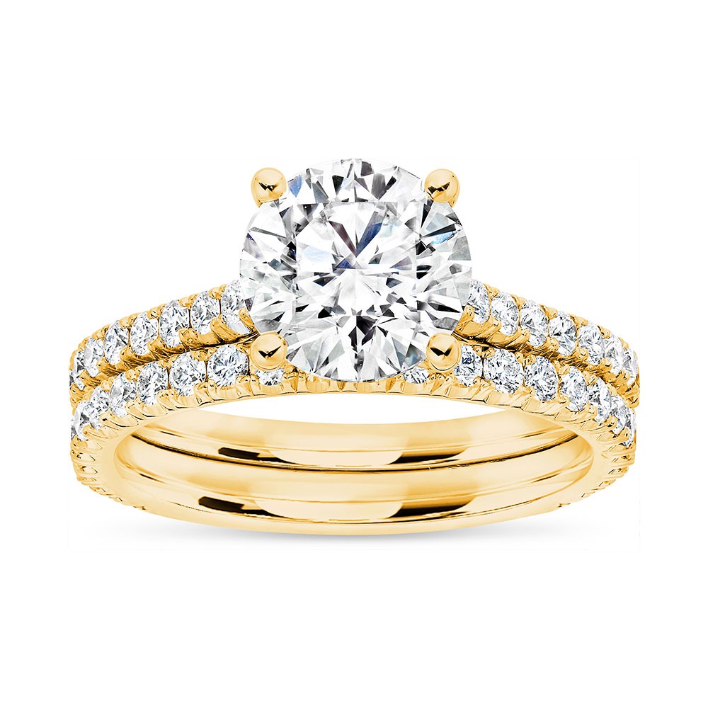 14K Yellow Gold U Prong Cathedral Wedding Set