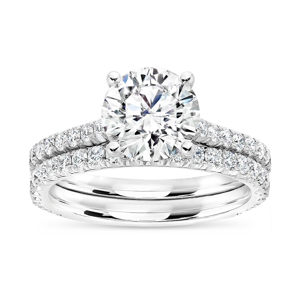 Platinum U Prong Cathedral Wedding Set