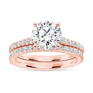 14K Rose Gold U Prong Cathedral Wedding Set