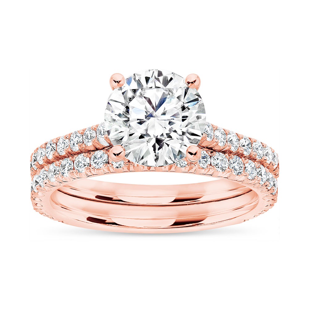 14K Rose Gold U Prong Cathedral Wedding Set