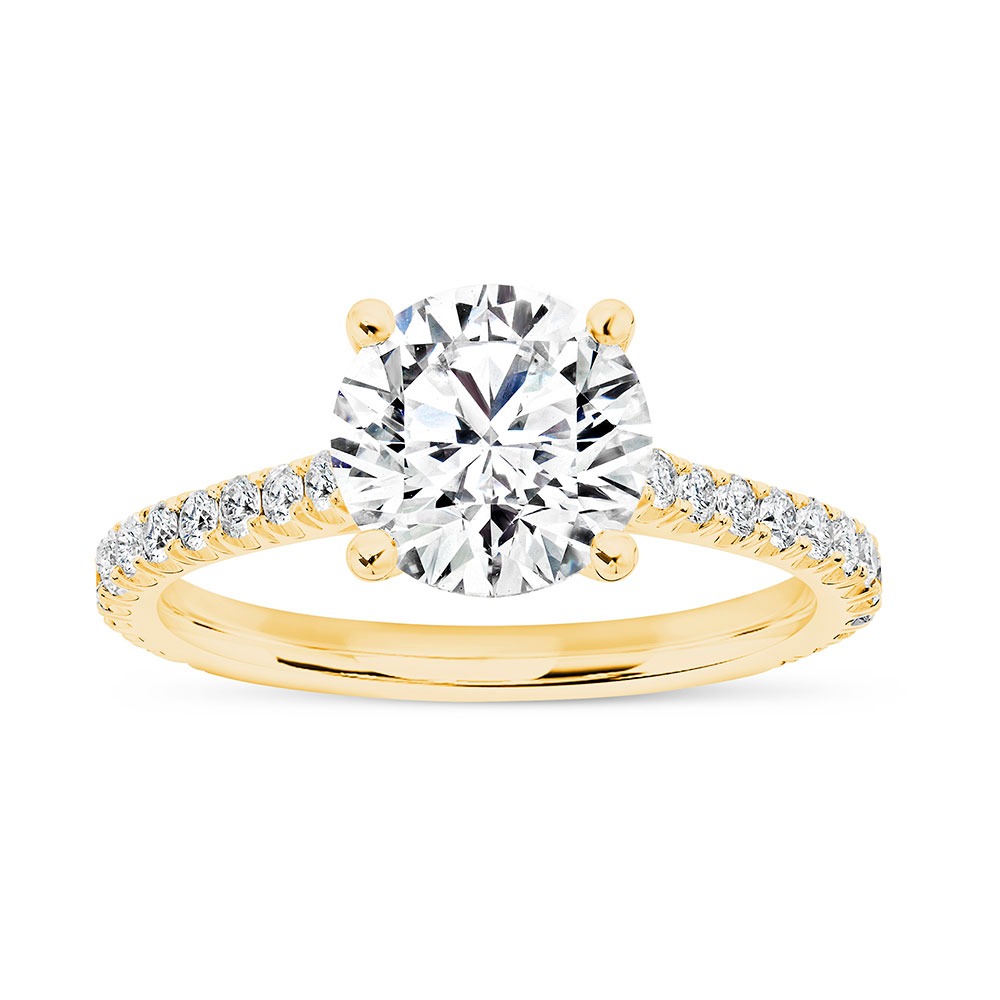 14K Yellow Gold U Prong Cathedral Engagement Ring