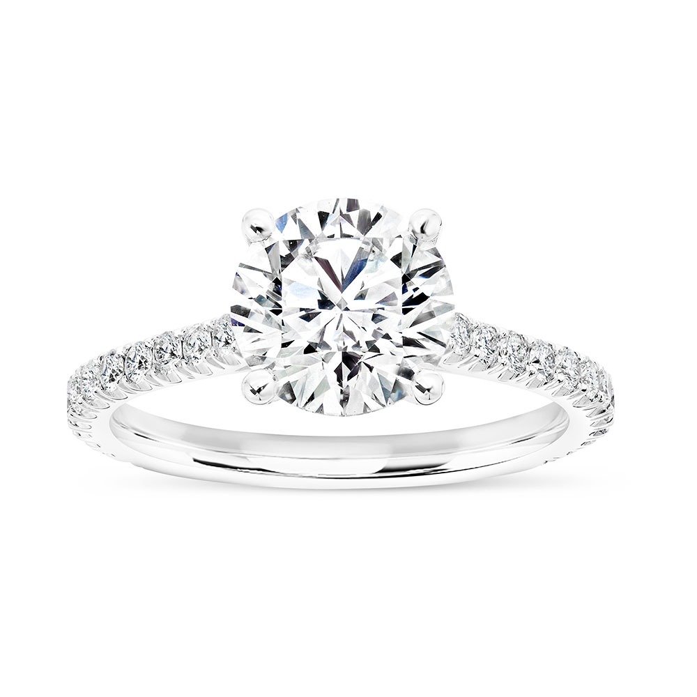14K White Gold U Prong Cathedral Engagement Ring