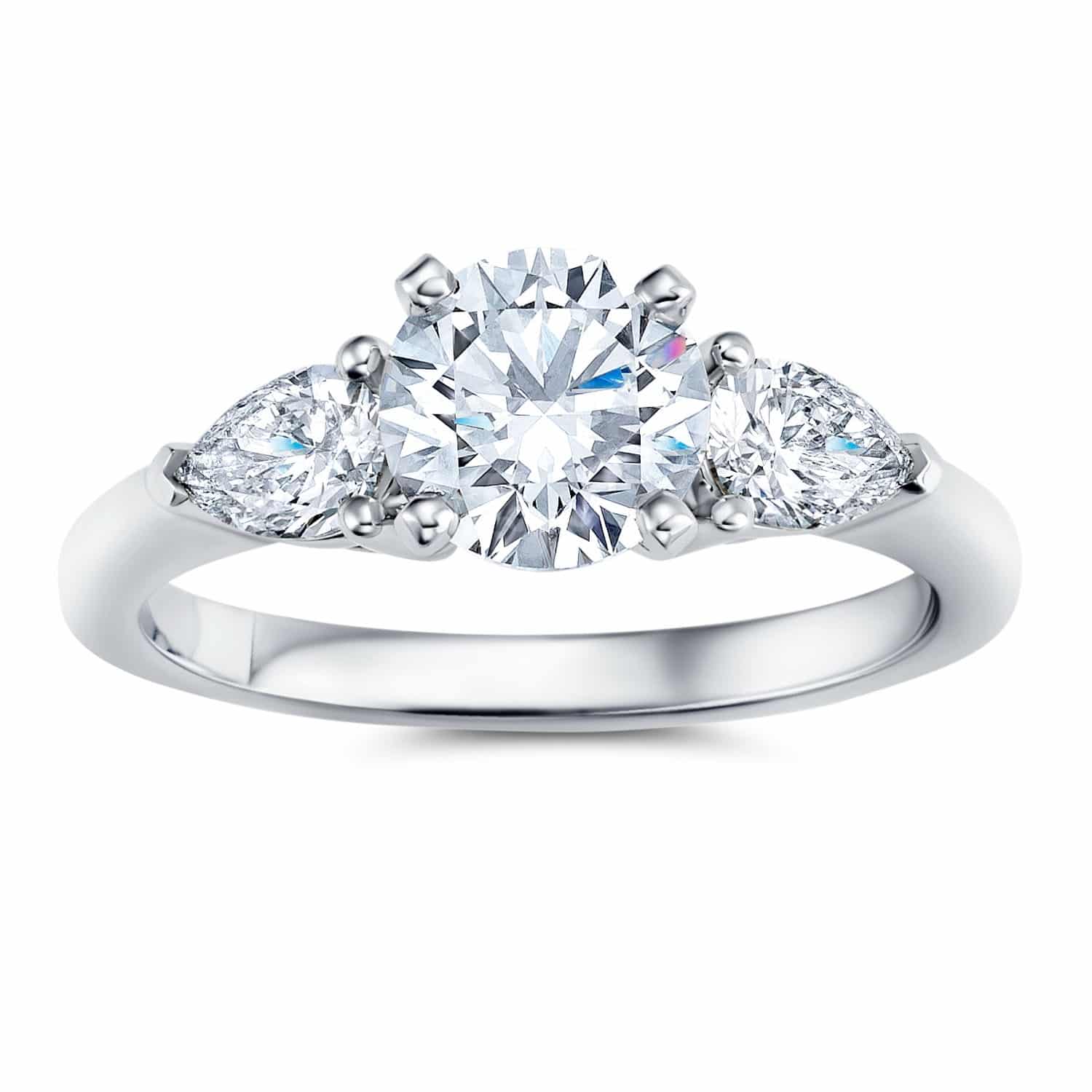 Platinum Three Stone Pear Diamond Engagement Ring