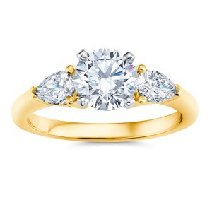 18K Yellow Gold Three Stone Pear Diamond Engagement Ring 18K Yellow Gold Three Stone Pear Diamond Engagement Ring