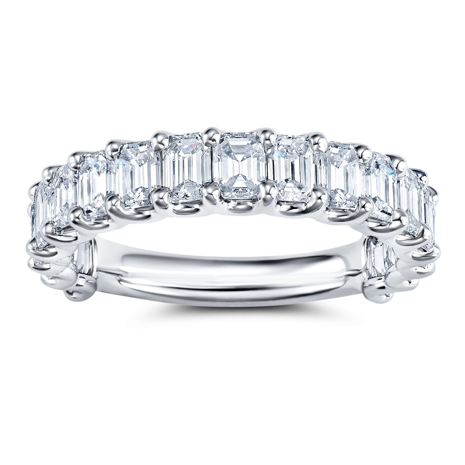 14K White Gold Shared Prong U Diamond Emerald Band (2.00 CTW)
