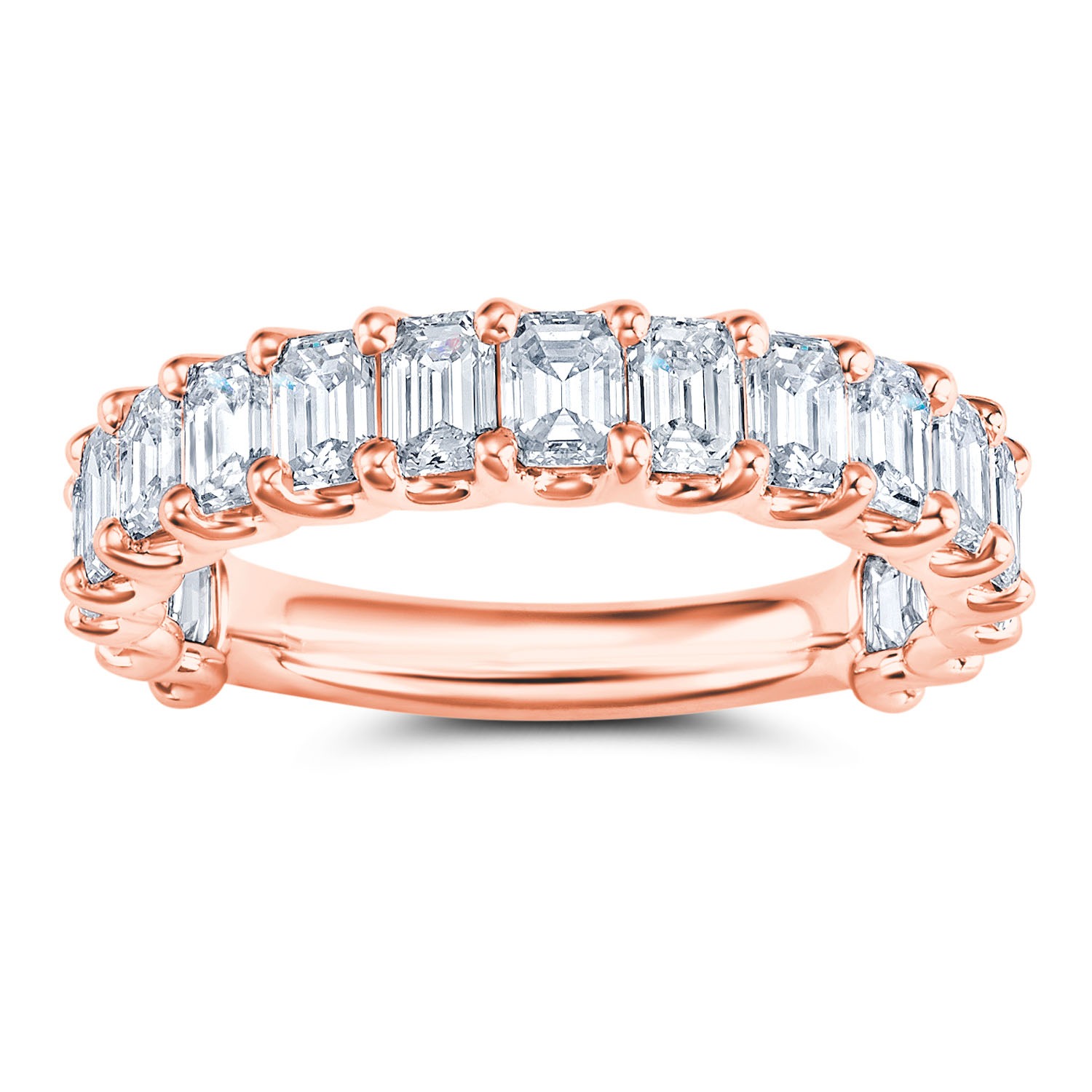 14K Rose Gold Shared Prong U Diamond Emerald Band (2.00 CTW)
