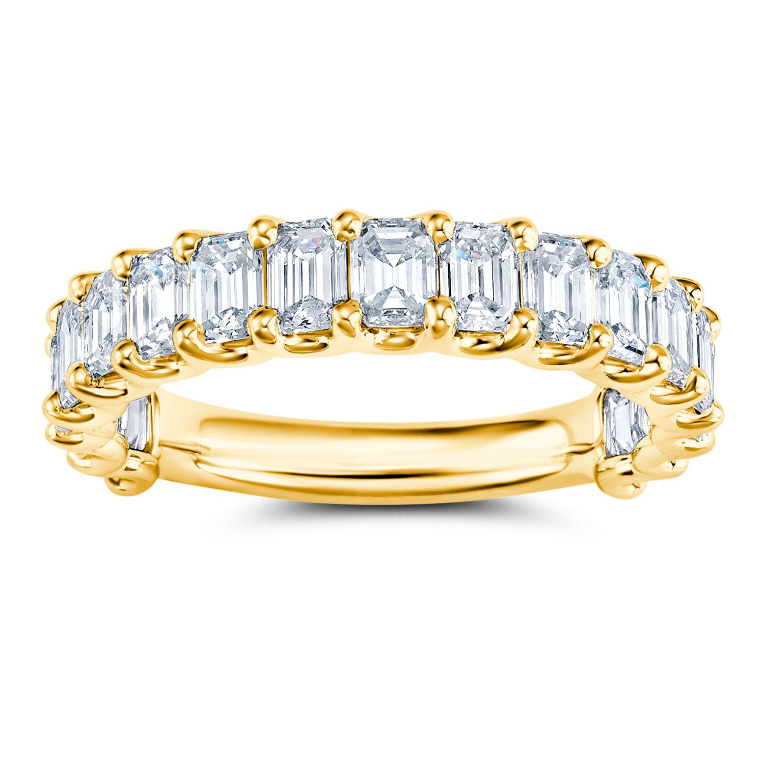 18K Yellow Gold Shared Prong U Diamond Emerald Band (2.00 CTW)