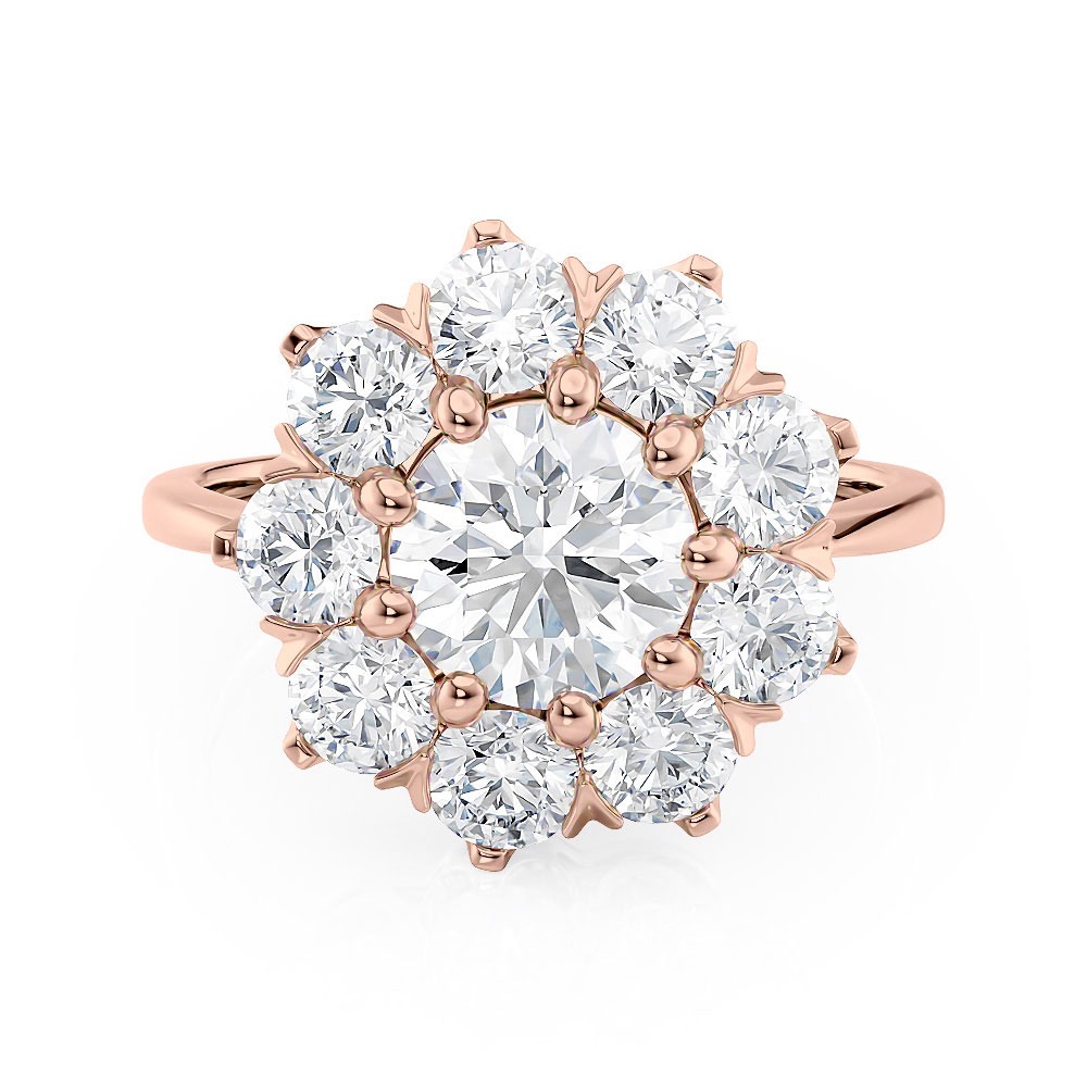 14K Rose Gold Starburst Floral Diamond Halo Engagement Ring