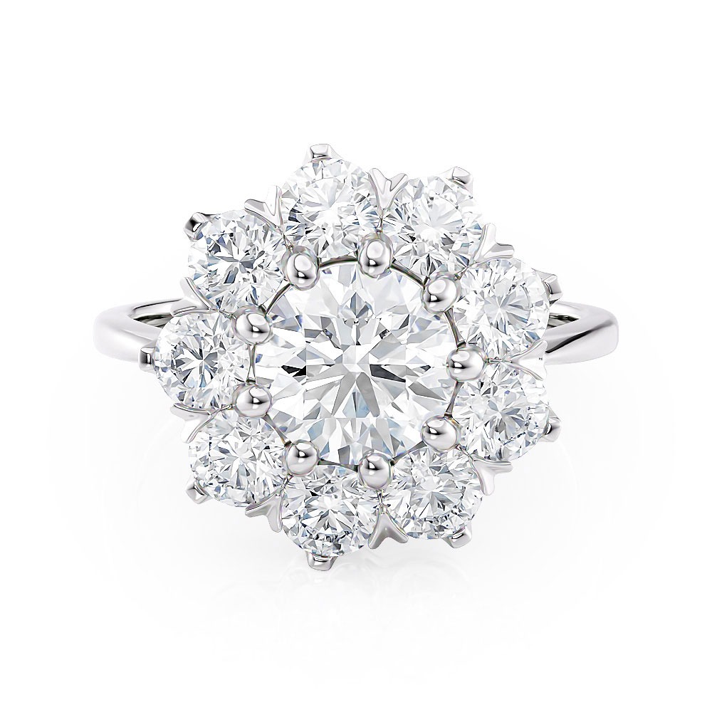 Platinum Starburst Floral Diamond Halo Engagement Ring