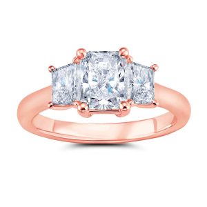 14K Rose Gold Three Stone Trapezoid Diamond Engagement Ring