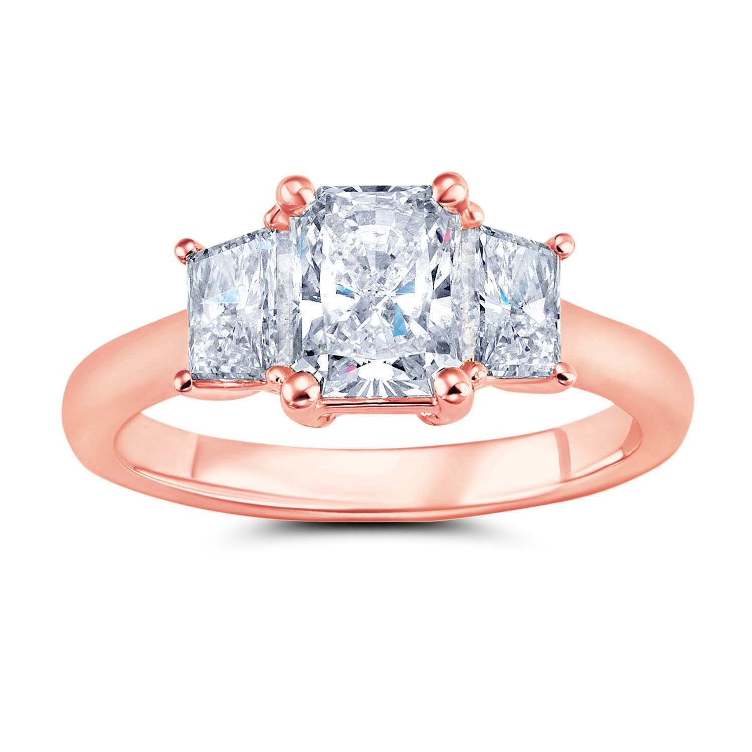 14K Rose Gold Three Stone Trapezoid Diamond Engagement Ring