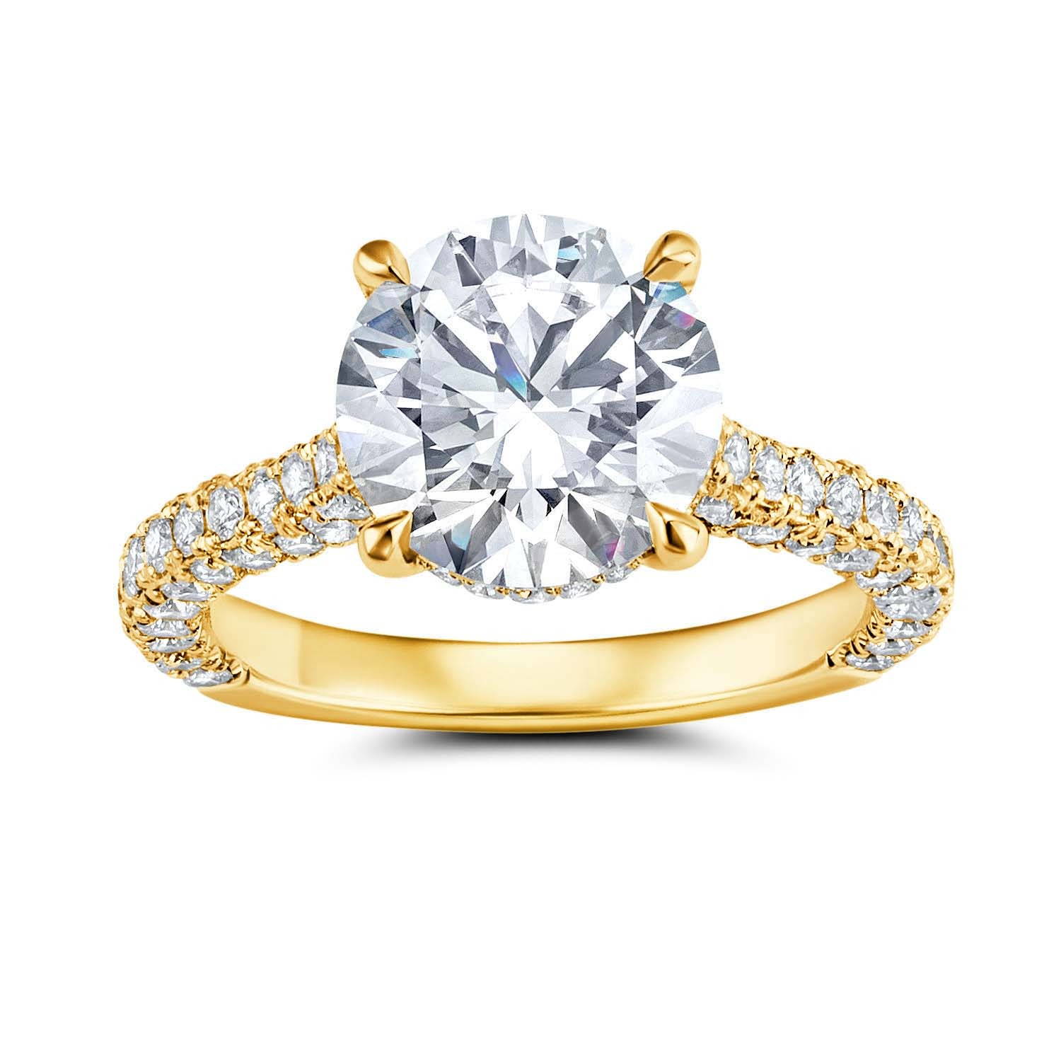 18K Yellow Gold Micro Pave Cathedral Engagement Ring