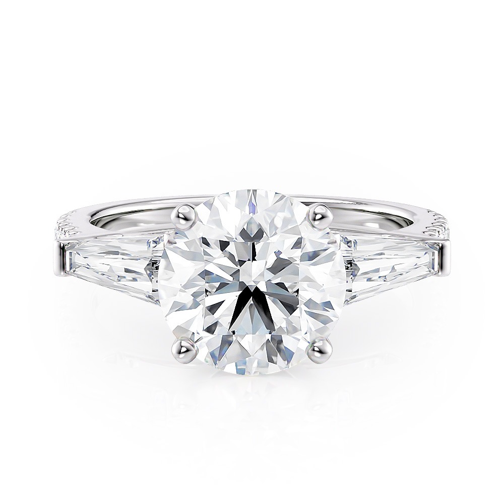 14K White Gold Baguette and Pave Engagement Ring