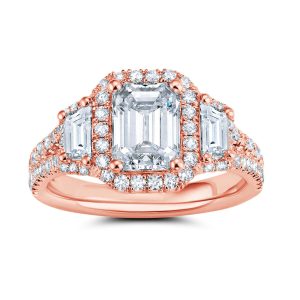 14K Rose Gold Emerald Halo Trapezoid Diamond Engagement Ring 14K Rose Gold Emerald Halo Trapezoid Diamond Engagement Ring