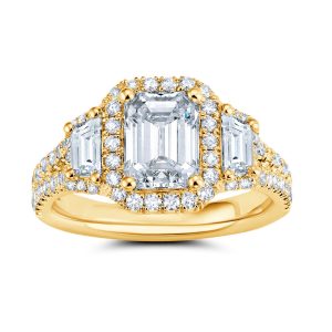 14K Yellow Gold Emerald Halo Trapezoid Diamond Engagement Ring 14K Yellow Gold Emerald Halo Trapezoid Diamond Engagement Ring