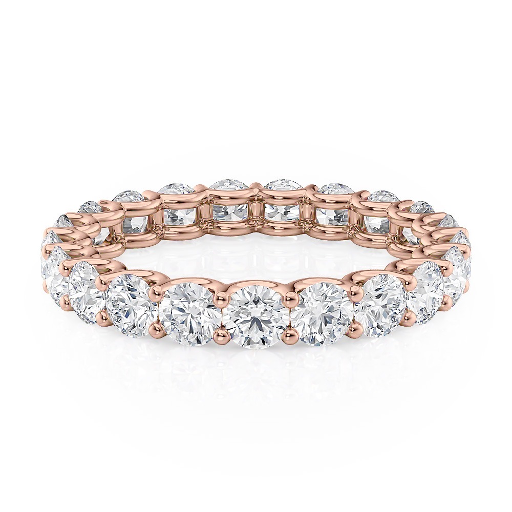 14K Rose Gold eternity shared prong U band