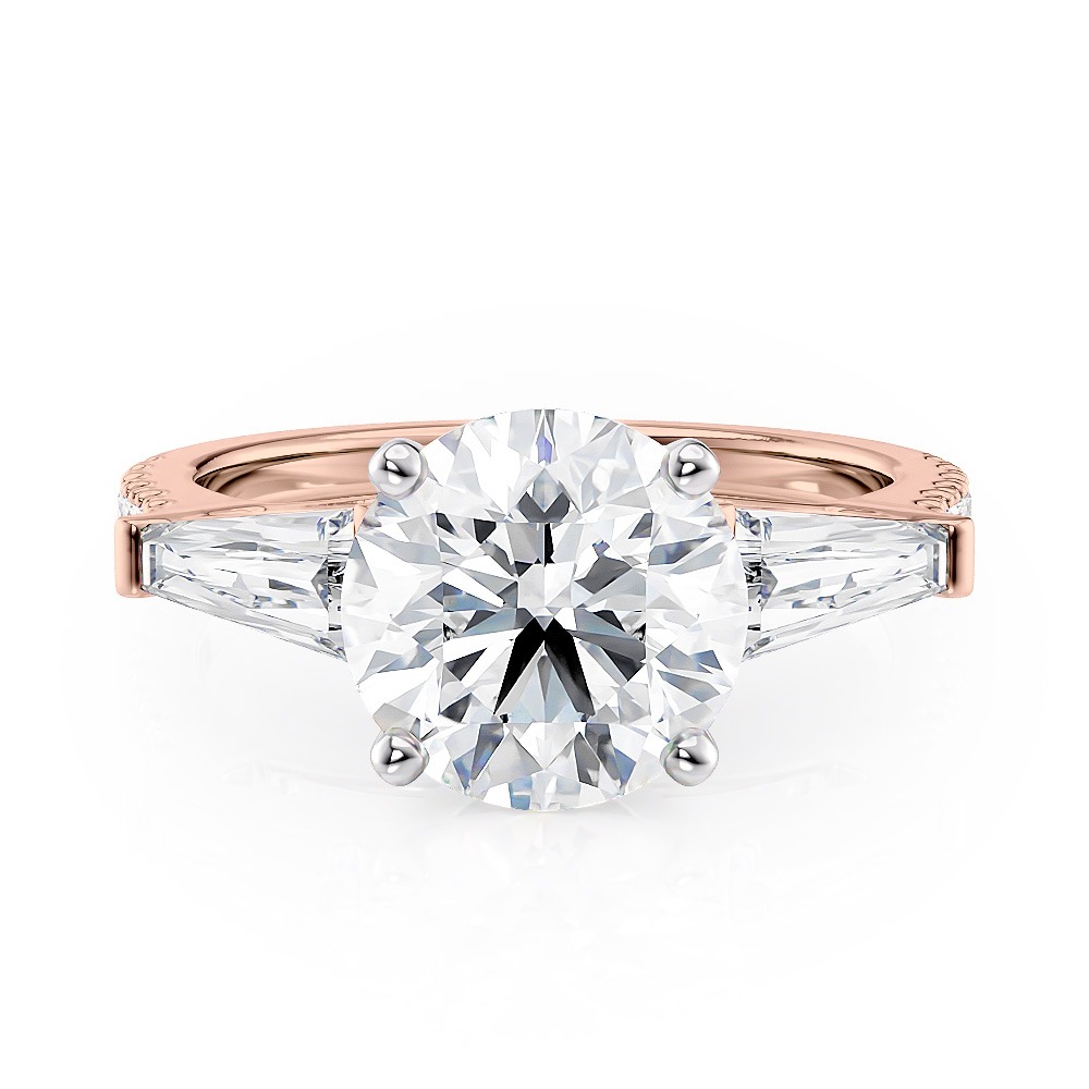 14K Rose Gold Baguette and Pave Engagement Ring